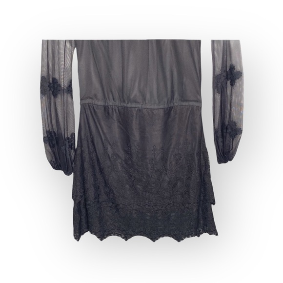 new Chaser ✶ Vintage Inspired Mesh + Lace Off Shouder Mini Dress ✶ Black XS ✶ - Picture 10 of 16
